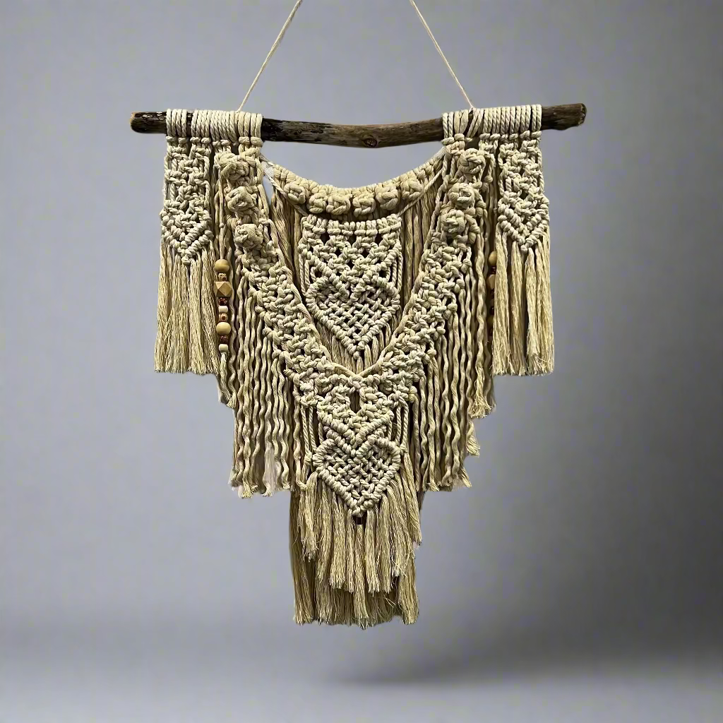Macramé Wall art – Cotton and Wooden Beads with Burleigh Beach Driftwood
